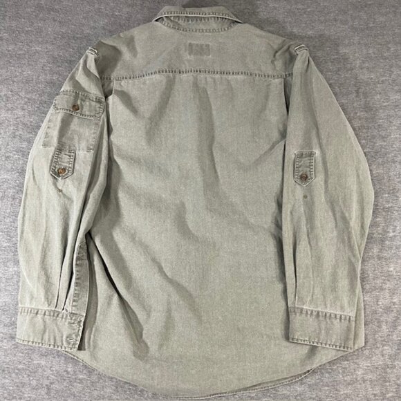 Cabelas Mens XL Safari Button Up Zip Pockets Utility Shirt Olive Hunting Roll up - Picture 7 of 10